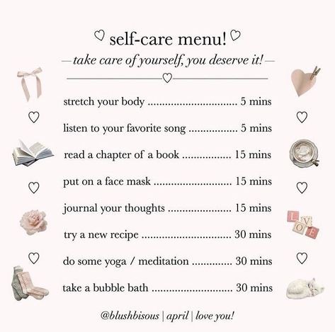 🕊 on Twitter: "self-care menu inspo for sunday ✨… " Self Care Menu, Highschool Goals, Self Care Bullet Journal, Vie Motivation, Get My Life Together, Self Care Activities, Self Care Routine, Self Improvement Tips, Best Self