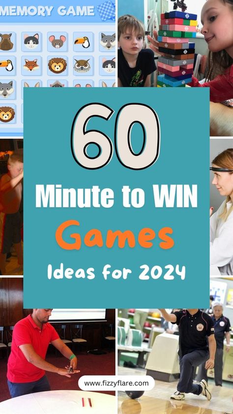 60 Minute to Win It Games – Fizzy Flare Best Indoor Party Games, Minute To Win It Games For Families, Games To Play Inside, Fun Games To Play, Outdoor Party Games, Minute To Win, Youth Games, Minute To Win It Games, Games Party