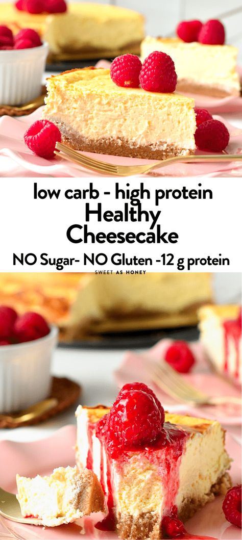 Healthy Cheesecake Healthy Cheesecake Recipes, High Protein Cheesecake, Protein Cheesecake, Keto Cakes, Healthy Cheesecake, Cheesecake Lovers, Dairy Free Cream, Healthy Yogurt, Sweet As Honey