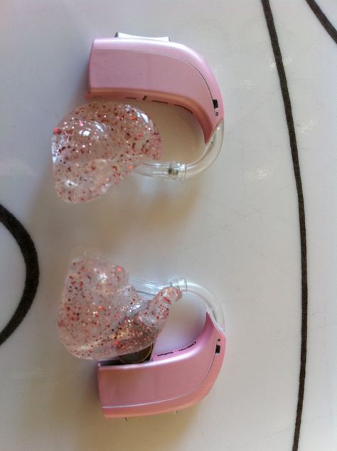 I think if you're going to wear hearing aids they should have glitter. duh these are what nicci has but the hearing aid is purple with pink glitter ear molds. Pink In Ear Monitors, Pink Microphone Aesthetic, Corinne Michaels, Ear Infections, Deaf Culture, Cochlear Implant, Catty Noir, In Ear Monitors, Music Accessories