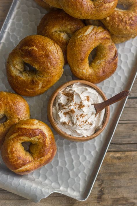 Soft on the inside and chewy on the outside, just like a soft pretzel should be! Cinnamon Sugar Cream Cheese, Bagels Recipe, Wheat Recipes, Soft Pretzel, Homemade Bagels, Bagel Recipe, Bread Box, Soft Pretzels, Cream Cheese Recipes