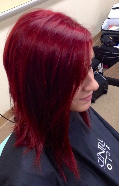 Kenra Color: Natural level 5  Formulation: 7RR-30volume-1/4oz RED booster on regrowth with 7RR-10volume-1/4oz RED booster Processed 30 minutes. http://www.colormekenra.com | Kenra Professional. Kenra Color. Hair Color. Kenra Hair Color, Rock Hair, Kenra Color, Kylie Hair, Red Hair Inspo, Hair Color Formulas, Dyed Red Hair, Red Hair Don't Care, Dark Red Hair