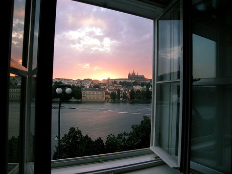 Prague Castle At Sunset From Apartment Window    A picture made from the window of the Bohemia Apartments Prague Old Town residence. http://www.bohemia-apartments.com/ European Apartment, Prague Apartment, Apartment Window, Quiet House, Car Traffic, Prague Old Town, Bohemian Style Interior, Apartment View, Charles Bridge