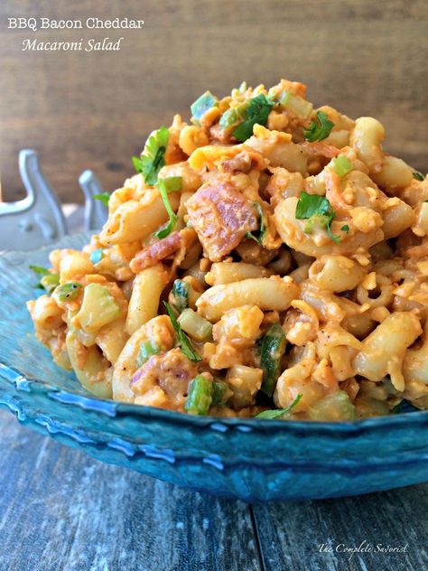 BBQ Bacon Macaroni Salad Cheddar Macaroni Salad Recipe, Cheddar Macaroni Salad, Picnic Salad, Popular Side Dishes, Macaroni Salad Recipe, Bbq Bacon, Bacon Cheddar, Macaroni Salad, Pasta Salad Recipes