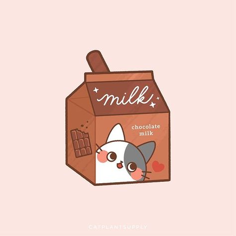 Cat Plant Supply (@catplantsupply) • Instagram photos and videos Milk Drawing, Brown Stickers, Chocolate Drawing, Café Starbucks, Draw Kawaii, Milk Art, Calm Color Palette, Cow Drawing, Food Illustration Art