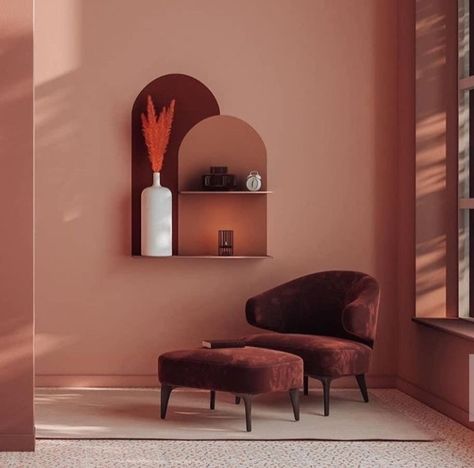 Terracotta Pink Living Room, Terracotta Interior Design Living Rooms, Bewitched Benjamin Moore, Achromatic Interior Design, Dusty Rose Interior, Terracota Design, Terracotta Interior Design, Interior Magazine, Monochromatic Decor