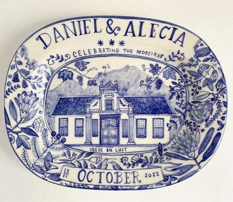 Sentimental Gift Ideas, Michael Chandler, Sentimental Wedding, Color Me Mine, Wedding Painting, Wedding Plates, Custom Plates, Painted Plates, Blue And White China