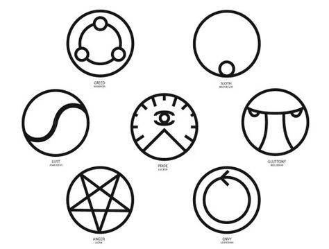 Mini symbols of the seven deadly sins Seven Deadly Sins Symbols, 7 Deadly Sins Tattoo, Deadly Sins Tattoo, Sins Tattoo, Seven Deadly Sins Tattoo, Sin Tattoo, Capital Sins, 7 Sins, Geniale Tattoos