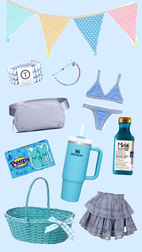 What do you do for Easter?Comment ⬇️ #preppy #haul #gifts #easter #blue #outfitinspo #beauty #easterbasket #spring Preppy Haul, Coconut Milk Conditioner, Easter Things, Blue Basket, Blue Baskets, Easter Items, Easter Basket, Easter Baskets, Your Aesthetic