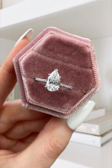 wedding rings, pear shape engagement rings, 18k white gold pave diamond setting Pave Band Engagement Ring, Pear Shapes, Pear Engagement Ring, Pave Band, Pave Ring, Pear Shape, Future Wedding, Wedding Inspo, Heart Ring