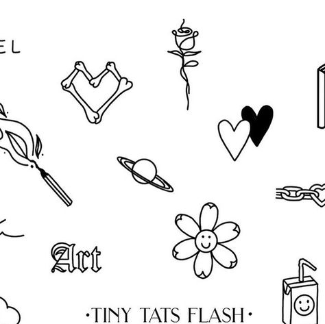 Emma Anyon-Betson on Instagram: "TEE HEE TINY TATS FLASH SHEET 🖤 these cuties are available now! Grab a couple of friends…make a day of it..why not :) DM to book #tinytattoo #tinytattoos #smalltattoo #smalltattoos #tattooflashsheet #tattooflashes #tattooflash #flashsheet #cutetattoos #lineworktattoos #tattoowords #tattoolettering #smileyfaces #floraltattoos #snaketattoos #matchtattoo #matchingtattoos #friendshiptattoo #simpletattoos #flowertattoos #cooltattoos #angeltattoo #tattooideas #ideas" Simple Flash Sheet, Girly Flash Tattoo, Simple Tattoo Flash Sheet, Tiny Tats, Flash Sheet, Tattoo Flash Sheet, Friendship Tattoos, Angel Tattoo, Word Tattoos