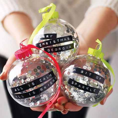 Personalised Tape Sequin Or Snow Bauble Personalized Ribbon, Christmas Makes, Noel Christmas, Holiday Diy, Homemade Christmas, Christmas Inspiration, Diy Christmas Ornaments, Christmas Baubles, Christmas Cheer