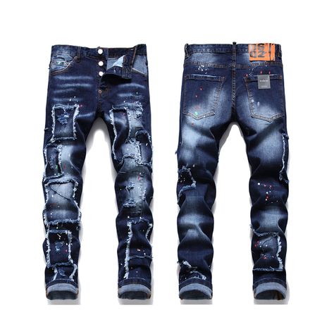 Punk Jeans, Motorcycle Jeans, Denim Embroidery, Men Jeans Pants, Ripped Jeans Men, Mens Fashion Jeans, Patchwork Jeans, Mens Pants Fashion, Trousers Pants