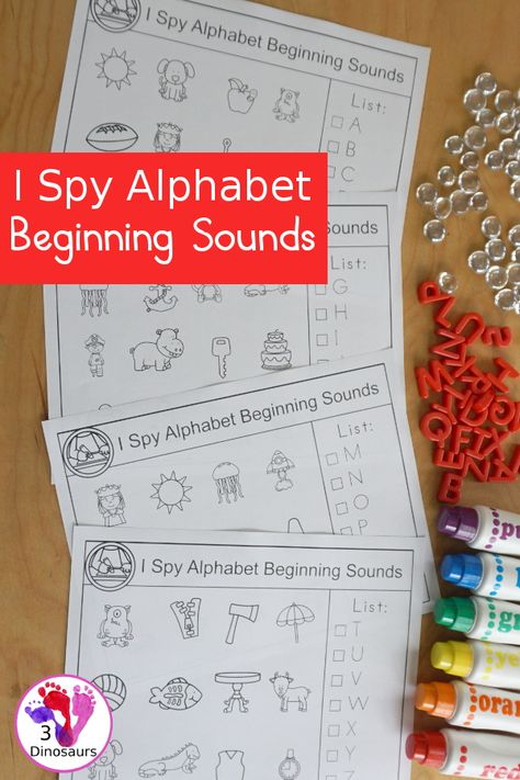 I Spy Printable, Letter Learning Activities, Beginning Sounds Worksheets, 3 Dinosaurs, Free Homeschool Printables, Alphabet Sounds, Homeschool Board, Kids Printables, Abc Printables