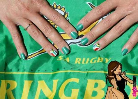 South Africa Rugby Nail Art, Springbok Nail Art, Springbok Rugby Nail Art, South African Nail Art, Springbok Rugby Nails, South African Nail Art Design, South African Nails, Springbok Nails, South Africa Nails