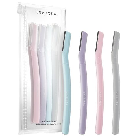 4 Piece Facial Razor Set - SEPHORA COLLECTION | Sephora Facial Razor, Laser Hair Removal Machine, Low Porosity Hair Products, Hair Removal Machine, Hair Porosity, Peach Fuzz, Skincare Tools, Dermatologist Recommended, Sephora Collection