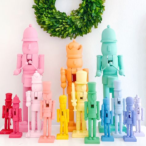 Nutcracker Christmas Aesthetic, Nutcracker Aesthetic, Colorful Christmas Decorations, Nut Crackers, Whimsical Christmas Decor, Nutcracker Decor, Thanksgiving Break, Rainbow Ombre, Rainbows Christmas