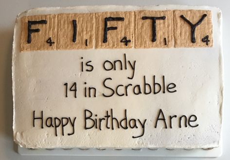 Scrabble Cake, Funny 50th Birthday Cakes, 65 Birthday Cake, 50th Birthday Party Ideas For Men, Mommy Birthday, 50th Birthday Funny, Fifty Birthday, Funny Birthday Cakes, 65th Birthday