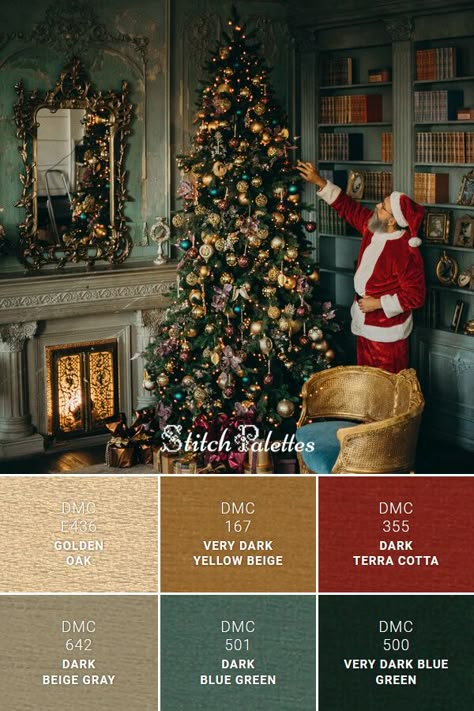 Dark Christmas Color Palette, Christmas Palette 2022, Natural Christmas Color Palette, Dmc Christmas Color Palette, Yule Color Palette, Woodland Christmas Color Palette, Dmc Christmas Palette, Christmas Ornament Color Scheme, Moody Christmas Color Palette