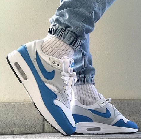 Air Max 1 Essential ‘University Blue’ Air Maxes, Air Max One, Air Max Day, Lucky Green, Nike Trainers, Casual Trainers, Nike Air Max 1, Grand Piano, Gym Shoes