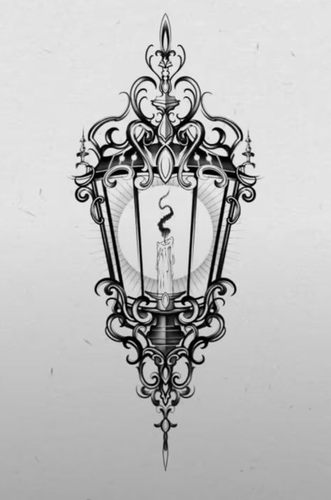 Victorian Lamp Tattoo, Moth And Lantern Tattoo, Gothic Lantern Tattoo, Gothic Architecture Tattoo, Gothic Lantern, Chandelier Tattoo, Lantern Drawing, Thorn Tattoo, Lamp Tattoo