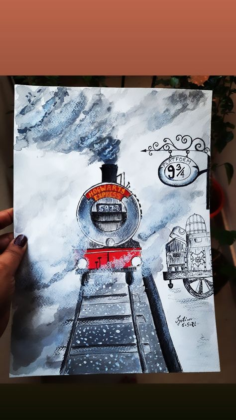 Harry Potter Art Drawings Easy, Hogwarts Express Drawing, Harry Potter Drawings Easy, Harry Potter Classes, Harry Potter Art Drawings, Harry Potter Painting, Doddle Art, Warli Art, Halloween Snack