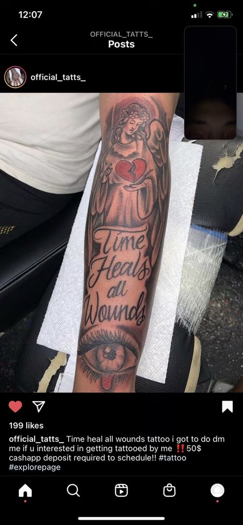 Time Heals What Lessons Cannot Tattoo, Time Heals All Wounds Tattoo, Time Heals Tattoo, Forearm Tattoo Women, Tattoo Women, Forearm Tattoo, Body Tattoos, Shoulder Tattoo, Leg Tattoos