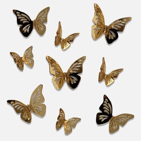 3D Butterfly Mirror Decals | Dorm Essentials - Gold - Dormify Peel And Stick Mirror, Maximalist House, Real Butterflies, Gold Mirrors, Mirror Decals, Butterfly Mirror, Bible Wall Decals, Gossamer Wings, Design Moodboard