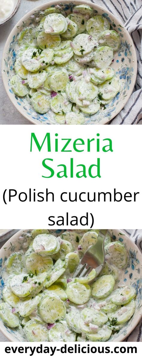 Cucumber Salad Sour Cream, Easy Polish Recipes, Creamed Cucumber Salad, Yogurt Dressing Recipe, Cream Onions, Cucumber Salad With Yogurt, Healthy Cucumber Salad, Salad With Yogurt Dressing, Polish Dishes