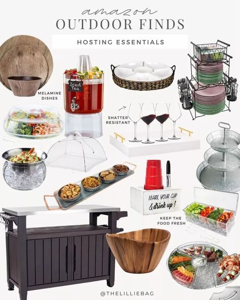 Serving Bbq At A Party, Outdoor Buffet Ideas, Backyard Bar Setup For Party, Outdoor Hosting Backyard Parties, Outdoor Hosting Ideas, Outdoor Bar Setup For Party, Bbq Set Up, Party Hosting Essentials, Serving Dishes For Entertaining