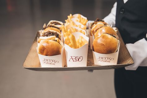 Late night bites? Yes, please! These mini sliders and fries are branded to perfection. Catering: Sensory Delights Catering, Photography: Stanlo Photography, Branding: Papered Wonders. #partyfood #appetizers #cocktailhour #foodideas #burgers #burgersandfries #sliders #minisliders #miniburgers #weddingfood #SensoryDelightsCatering #KeAiraChantellEvents Burgers And Fries Wedding, Mini Burgers Wedding, Sliders And Fries Wedding, Wedding Sliders Bar, Mini Sliders Party, Late Night Party Snacks, Wedding Fries, Wedding Burgers, Wedding Sliders