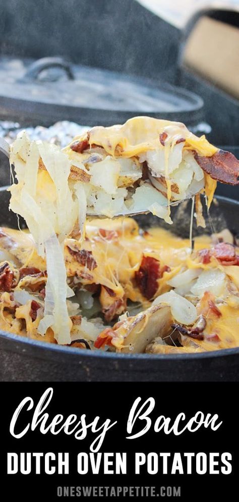 Easy Dutch Oven Pasta Recipes, Outdoor Dutch Oven Recipes, Dutch Oven Cheesy Potatoes, Dutch Oven Potatoes Camping, Dutch Oven Side Dishes, Gluten Free Dutch Oven Recipes, Potatoes In Dutch Oven, Dutch Oven Campfire Recipes, Dutch Oven Potatoes Recipes