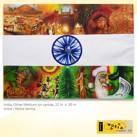 Art Competition Ideas, Diverse Artwork, Festival Paint, Independence Day Drawing, Different Religions, Meaningful Paintings, India Poster, Kids Canvas Art, Modern Art Canvas Painting