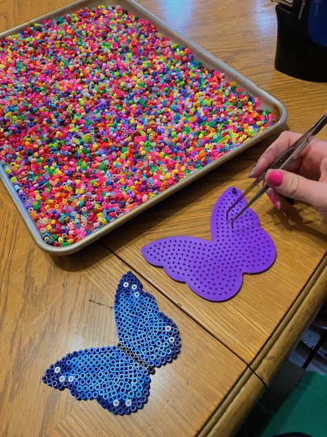 2000s Crafts, 3 Butterflies, Childhood Aesthetic, Melty Beads, Melting Beads, Fuse Beads, Kid Crafts, Perler Beads, A Thing