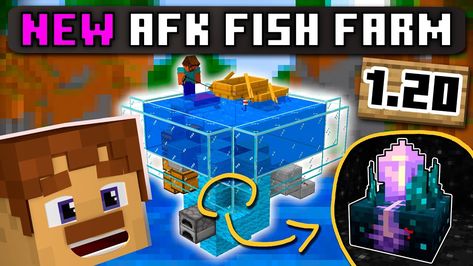 Easy 1.20 AFK Fish Farm with Treasure Loot! Fish Farm, Enchanted Book, Puffer Fish, Nautilus Shell, Fish Farming, Minecraft Tutorial, Pc Setup, Tropical Fish, Boats