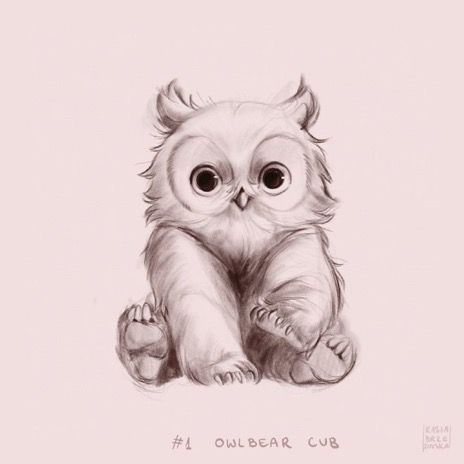 Cute Owlbear, Owlbear Tattoo, Owling Dnd, Bear Cub Drawing, Bg3 Companions, Owlbear Cub, Owl Bear, Bear Artwork, Creature Drawings