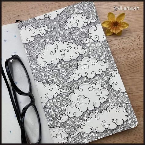 Sharpie Sketches Doodles, Cloud Zentangle, Pretty Patterns To Draw, Fineliner Art Doodles, Simple Doodles Art, Line Art Drawings Doodles, Doodle Zentangle Patterns, Sketch Book Drawings, Doodle Clouds