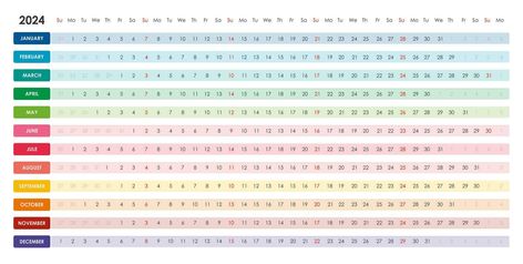 Linear Calendar, Vector Art, Vector Free, Clip Art, Anime, Color