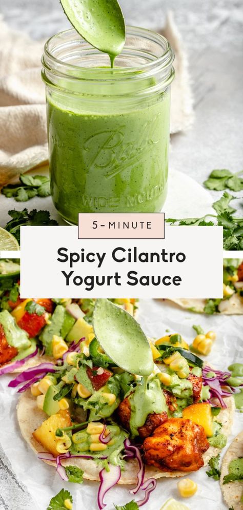 Dip For Veggies, Greek Yogurt Sauce, Cilantro Salsa, Jalapeno Sauce, Cilantro Chicken, Cilantro Lime Sauce, Cilantro Sauce, Ambitious Kitchen, Sauce For Chicken