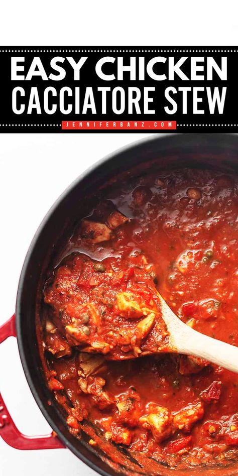 This Easy Chicken Cacciatore Stew is a delicious soup that starts with boneless, skinless chicken thighs. This chicken stew recipe is perfect for the family. It also makes an easy Fall comfort food! Italian Stuffed Chicken Breast, Italian Stuffed Chicken, Easy Chicken Cacciatore, Italian Stew, Low Carb Meats, Low Carb Soup Recipes, Easy To Cook Meals, Stew Chicken Recipe, Chicken Cacciatore