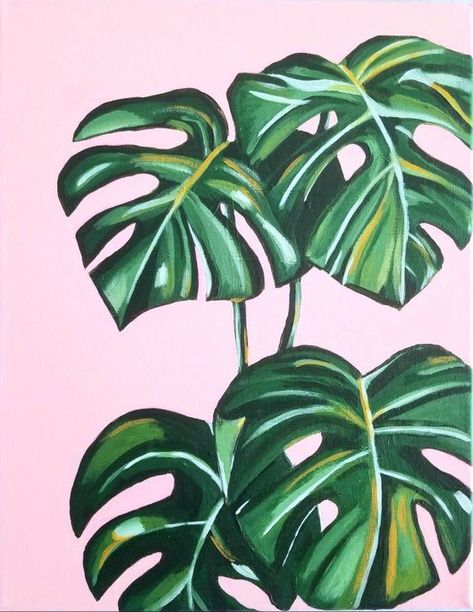 Plant Painting, Canvas Painting Diy, Nature Art Painting, Tropical Art, Painted Leaves, Diy Canvas Art Painting, Mini Canvas Art, Art Painting Acrylic, Plant Art