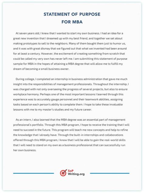 A statement of Purpose (SOP) is a type of essay that includes basic info on why you want to apply for an MBA program and what role it will play in your business career. If you're looking for a great MBA statement of purpose example, check out this one and many more on this great platform! And if you also need some writing help, you can get some there as well! Statement Of Purpose, Motivational Letter, Graduate Scholarships, Purpose Statement, Types Of Essay, School Scholarship, Dissertation Writing, College Application, College Essay