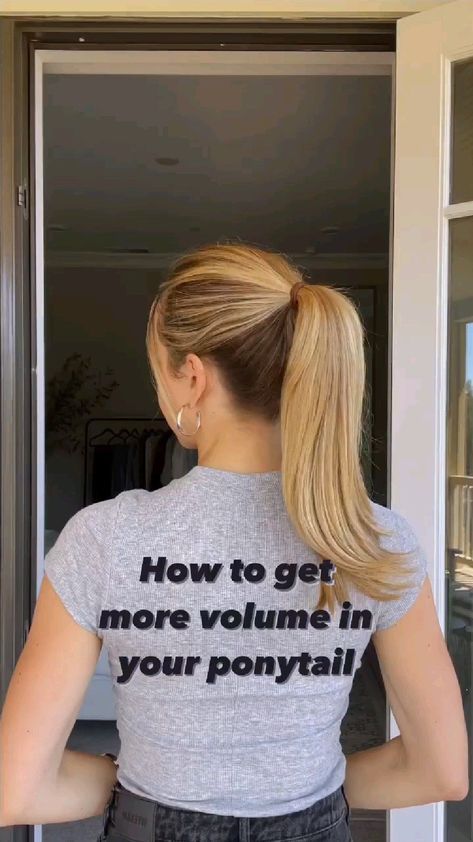 How to get more volume in ponytail hairstyle How To Make A Volume Ponytail, Messy Hairstyles Ponytail, How To Volume Ponytail, How To Get The Perfect High Ponytail, Volumize Ponytail, How To Get More Volume In Ponytail, High Ponytail Hacks For Long Hair, How To Make A High Ponytail With Short Hair, How To Give Your Ponytail Volume