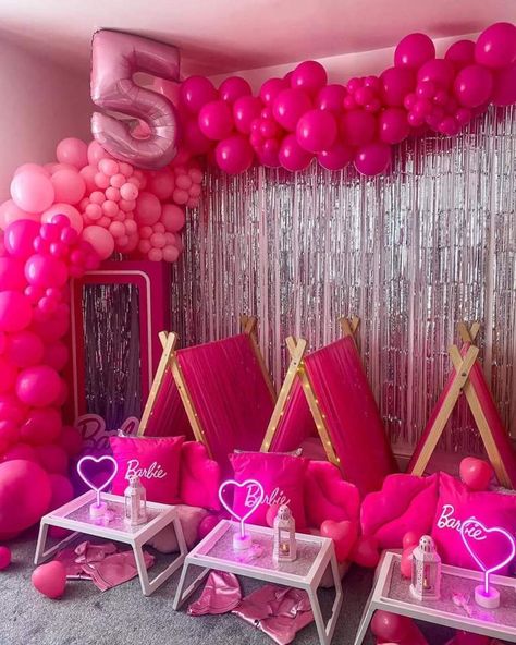 How To Throw A Barbie Party In 8 Easy Stiletto Steps – Teacups and Glitter Barbie Birthday Party Sleepover, Barbie Party Sleepover, Barbie Tent Party, Barbie Themed Sleepover, Barbie Sleepover Party Ideas, Barbie Slumber Party Ideas, Sleepover Barbie, Barbie Sleepover Party, Barbie Favors