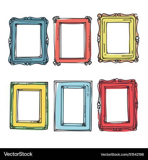 Illustrated Picture Frames, Picture Frame Illustration, Frames Doodle, Picture Frames Vintage, Fun Frames, Colorful Picture Frames, Frame Ribbon, Photo Border, Frames Vintage