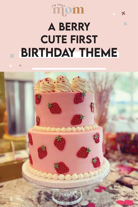 If you are looking for a cute summer theme for your little one’s first birthday, then you have come to the right place! Berry First Birthday Cake, Strawberry Themed Party, First Birthday Party Cake, Berry First Birthday Party, 1st Birthday Theme, First Birthday Theme, Strawberry Birthday Cake, Berry First Birthday, Strawberry Shortcake Party