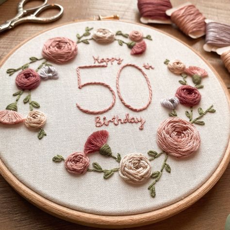 Embroidery Birthday Gift Ideas, Birthday Hoop Embroidery, Birthday Embroidery Hoop, Hoop Embroidery Pattern, Hoop Crafts, Birthday Embroidery, Embroidery Hoop Crafts, Embroidery Template, Hoop Embroidery