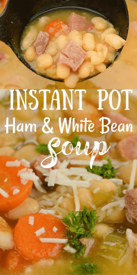 White Bean And Ham Soup, White Bean And Ham, Cornbread Dinner, Bean And Ham Soup, White Beans And Ham, Instant Pot Ham, Best Instapot Recipes, Ham And Bean, Easy Ham