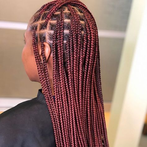 Book Medium Knotless Braids. 💁🏿‍♀️ #knotlessboxbraids. (color Burgundy) (Client hair is also burgundy minus roots). Prices, Availability… Burgundy Knotless, Burgundy Box Braids, Medium Knotless Braids, Braids Medium, Red Box Braids, Braids Color, Medium Knotless, Colored Box Braids, Medium Box Braids