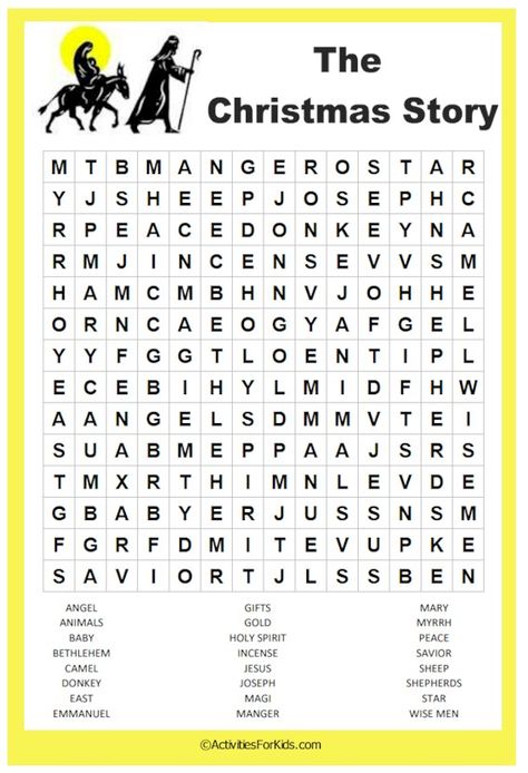 Nativity Word Search For Kids, Christmas Stories For Kids Printable, The Christmas Story For Kids, Nativity Word Search, Christmas Stories For Kids, Christmas Crossword, Christmas Sunday School, Christmas Sunday, Christmas Checklist